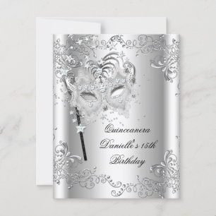 Invitation Quinceanera d'argent 15e anniversaire Masquerade