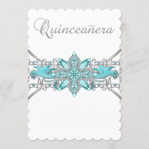 Invitation Quinceanera d'argent bleu turquoise