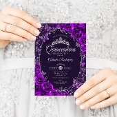 Invitation Quinceanera d'argent pourpre