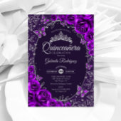 Invitation Quinceanera d'argent pourpre