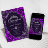 Invitation Quinceanera d'argent pourpre