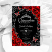 Invitation Quinceanera d'argent rouge noir