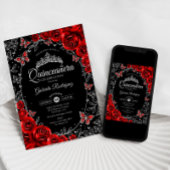 Invitation Quinceanera d'argent rouge noir