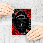 Invitation Quinceanera d'argent rouge noir