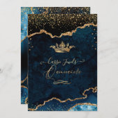 Invitation Quinceanera Dark Turquoise Agate Faux Gold Confett (Devant / Derrière)