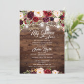 Invitation Quinceanera de Bois Rustique Floral Bourgogne (Debout devant)
