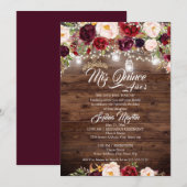 Invitation Quinceanera de Bois Rustique Floral Bourgogne (Devant / Derrière)
