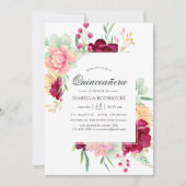 Invitation Quinceañera de Bourgogne et de Flore Blush (Devant)