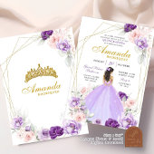 Invitation Quinceanera de couronne royale géométrique violet