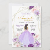 Invitation Quinceanera de couronne royale géométrique violet (Devant)
