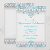 Invitation Quinceanera de diamants turquoise et argent (Devant / Derrière)