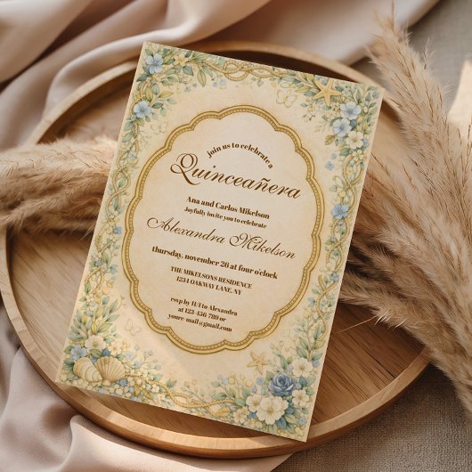 Invitation Quinceañera de jardin côtier vintage