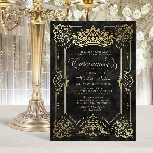 Invitation Quinceanera de la Couronne noire Tiara Elegant