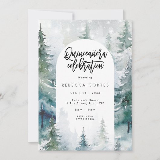 Invitation Quinceanera de neige d'hiver 15e anniversaire (Devant)