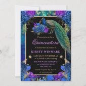 Invitation Quinceanera de Peacock Floral Bleu et Violet (Devant)