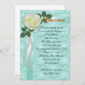 Invitation Quinceanera Dentelle d'invitation et rose blanche (Devant / Derrière)