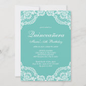 Invitation Quinceanera dentelle turquoise et blanche, Invitat (Devant)