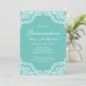 Invitation Quinceanera dentelle turquoise et blanche, Invitat (Debout devant)