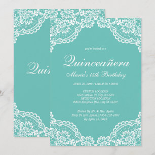 Invitation Quinceanera dentelle turquoise et blanche, Invitat