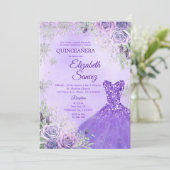 Invitation Quinceanera d'hiver violet et argent (Debout devant)