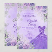 Invitation Quinceanera d'hiver violet et argent (Devant / Derrière)
