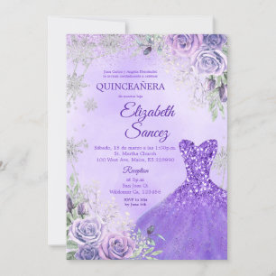 Invitation Quinceanera d'hiver violet et argent