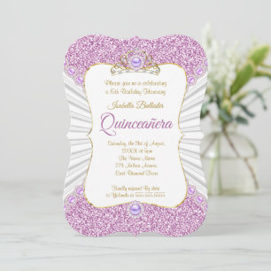 Invitation Quinceanera Diadème Perle Violet Or fête d'anniver