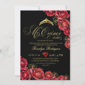 Invitation Quinceanera - Diamant rouge noir (Devant)