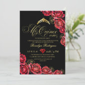 Invitation Quinceanera - Diamant rouge noir (Debout devant)