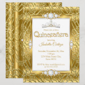 Invitation Quinceanera Diamond Gem Gold fête d'anniversaire (Devant / Derrière)
