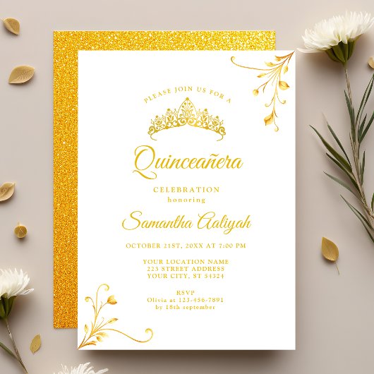 Invitation Quinceanera d'or moderne minimaliste