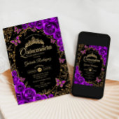 Invitation Quinceanera d'or noir violet