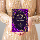 Invitation Quinceanera d'or pourpre