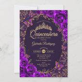 Invitation Quinceanera d'or pourpre (Devant)