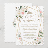 Invitation Quinceañera d'or rose rose de Magnolia (Devant / Derrière)