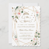 Invitation Quinceañera d'or rose rose de Magnolia (Devant)