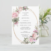 Invitation Quinceanera d'or rose rose pâle (Debout devant)