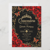 Invitation Quinceanera d'or rouge noir (Devant)