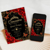 Invitation Quinceanera d'or rouge noir