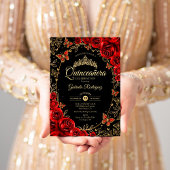 Invitation Quinceanera d'or rouge noir