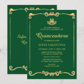 Invitation Quinceanera d'or vert classique (Devant / Derrière)