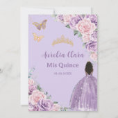 Invitation Quinceañera Douce violet rose Brown Floral Princes (Dos)