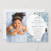 Invitation Quinceañera Doux Bleu Floral Princesse 15 Años (Devant)