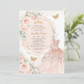 Invitation Quinceañera Doux Blush Floral Robe Papillons (Debout devant)