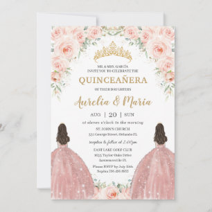 Invitation Quinceañera Doux Blush Floral Rose Fleurs Jumeaux