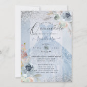 Invitation Quinceanera Dusty Blue Parties scintillant argent  (Dos)