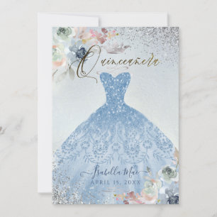 Invitation Quinceanera Dusty Blue Parties scintillant argent