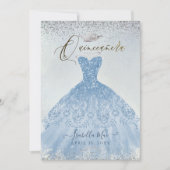Invitation Quinceanera Dusty Blue+Silver Parties scintillant  (Devant)