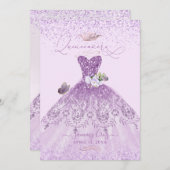 Invitation Quinceanera Dusty Lilac Purple Silver Parties scin (Devant / Derrière)