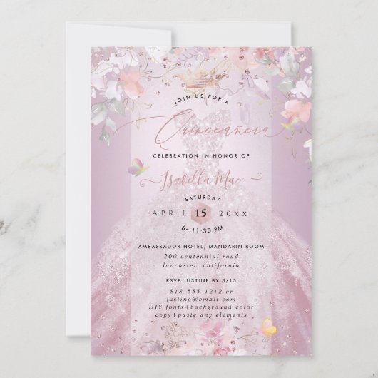 Invitation Quinceanera Dusty Rose Parties scintillant Gown Po (Dos)
